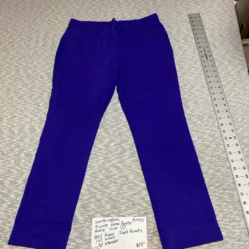 Worthington purple dress pants ankle front pockets women 10. SKU-A940